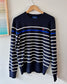 Long Sleeve Combed Cotton Knit Crewneck Sweater-Stripe