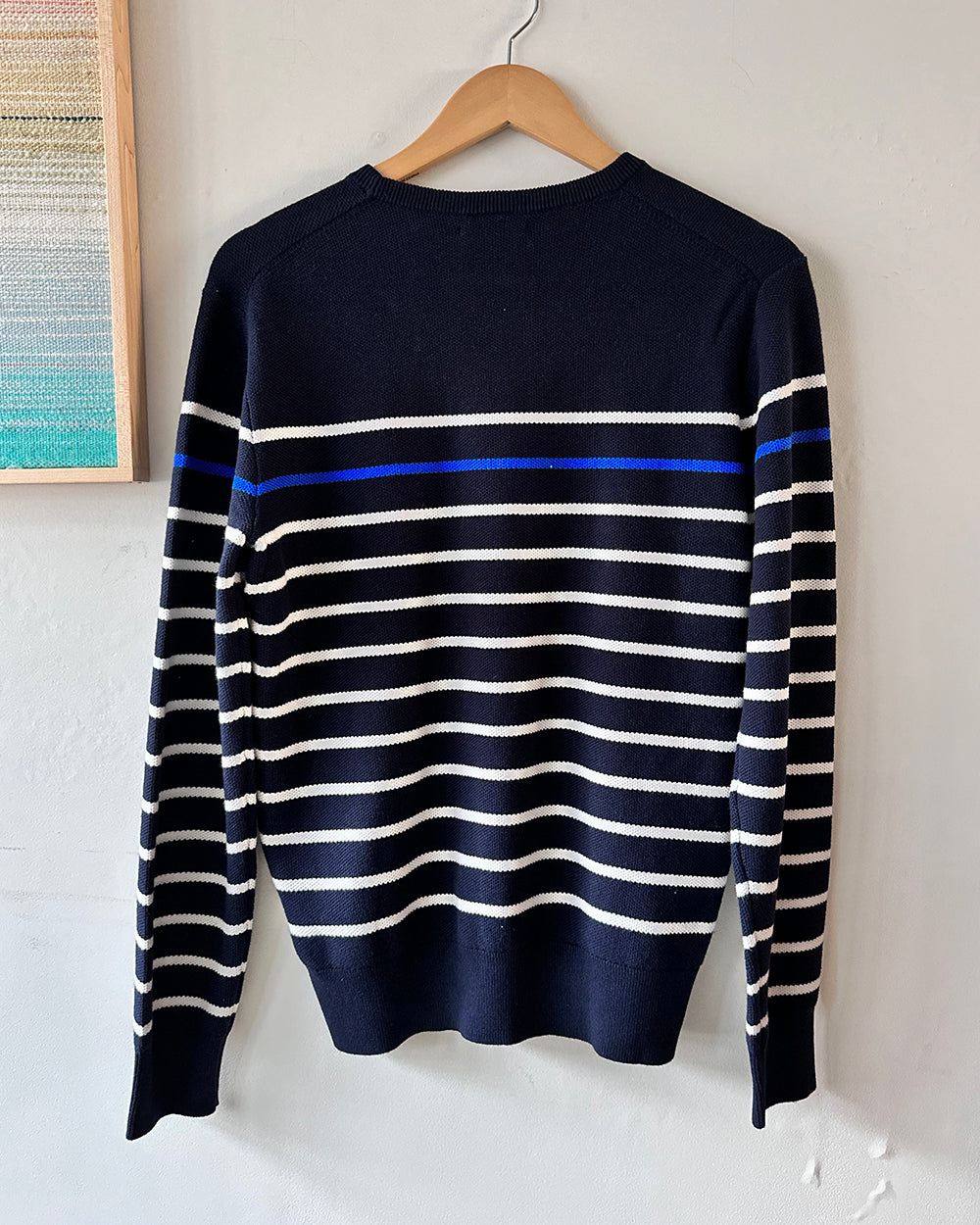 Long Sleeve Combed Cotton Knit Crewneck Sweater-Stripe