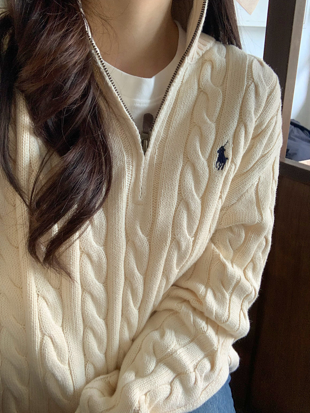 Cotton Cable Knit 1/2 Zip Sweater