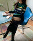 Long Sleeve Jersey Knit T-Shirt-Multi Stripe