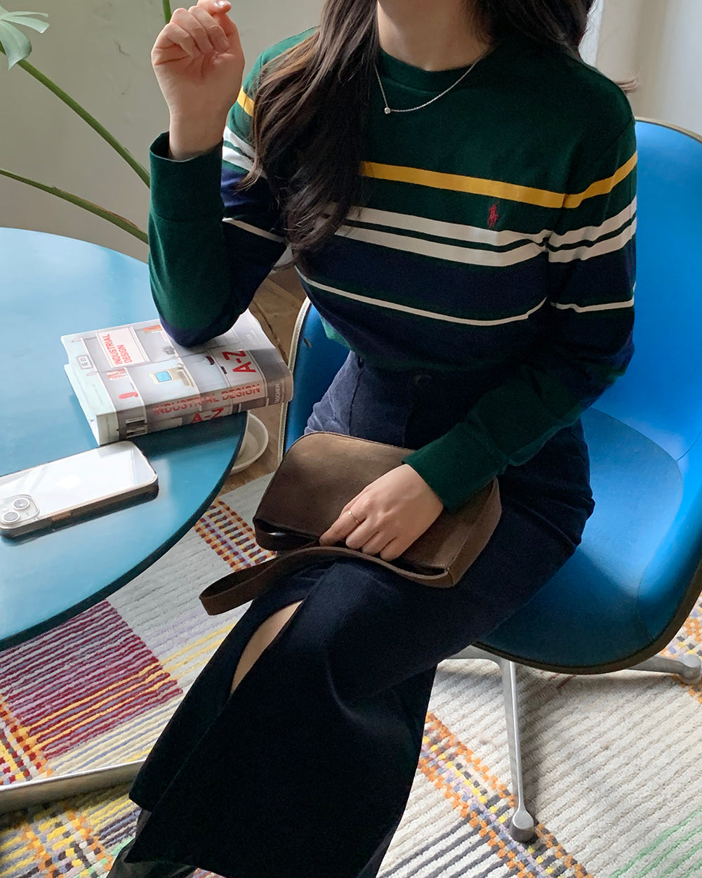 Long Sleeve Jersey Knit T-Shirt-Multi Stripe