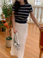 S/S Combed Cotton Striped Mini Cable Knit Sweater