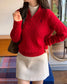 Long Sleeve Cotton Cable Knit Half-Zip Sweater-Solid
