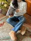 Long Sleeve Cotton Cable Knit Crewneck Sweater