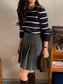 Long Sleeve Cotton Mini Cable Knit Cardigan Sweater-Stripe