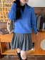 Long Sleeve Cotton Cable Knit Half-Zip Sweater-Solid