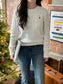 Long Sleeve Cotton Cable Knit Crewneck Sweater