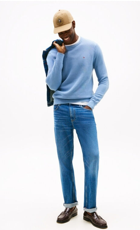 structured crew neck sweater, BRISK BLUE