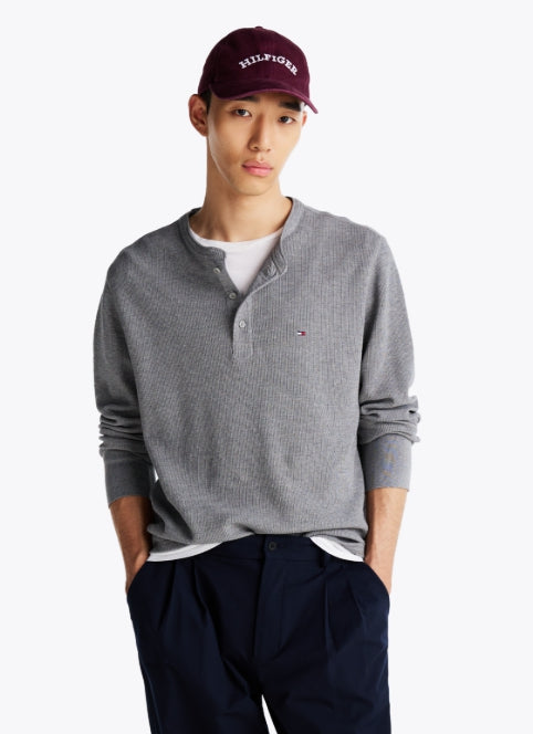 Textured Henley Neck T-Shirt, Medium Gray