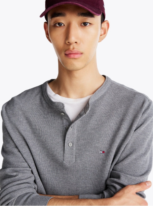 Textured Henley Neck T-Shirt, Medium Gray