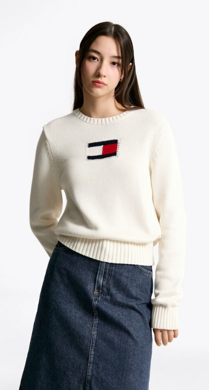 American flag crew neck sweater, IVORY PETAL