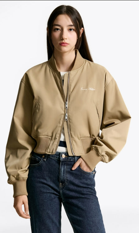 Crop Bomber Jacket, BEIGE