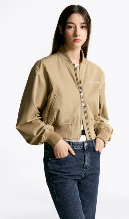 Crop Bomber Jacket, BEIGE