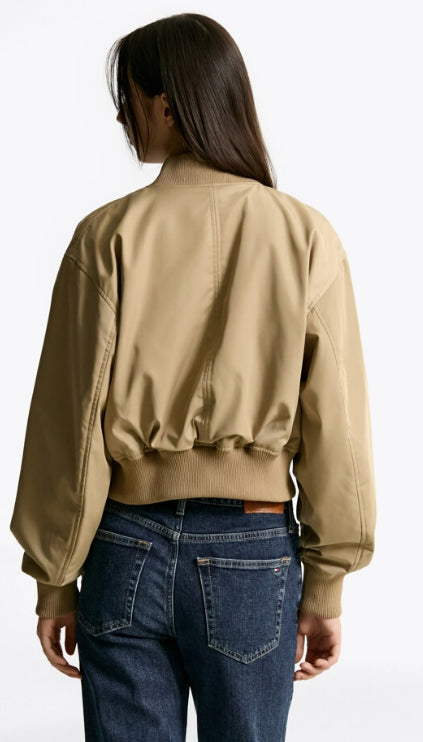Crop Bomber Jacket, BEIGE