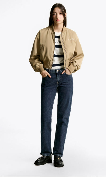 Crop Bomber Jacket, BEIGE