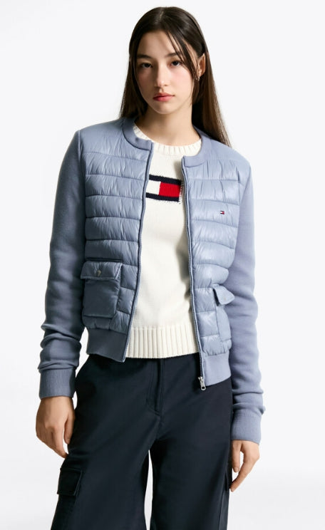 Knit mixed padded jacket, BLUE