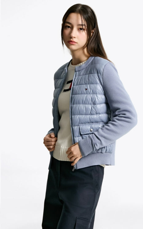 Knit mixed padded jacket, BLUE
