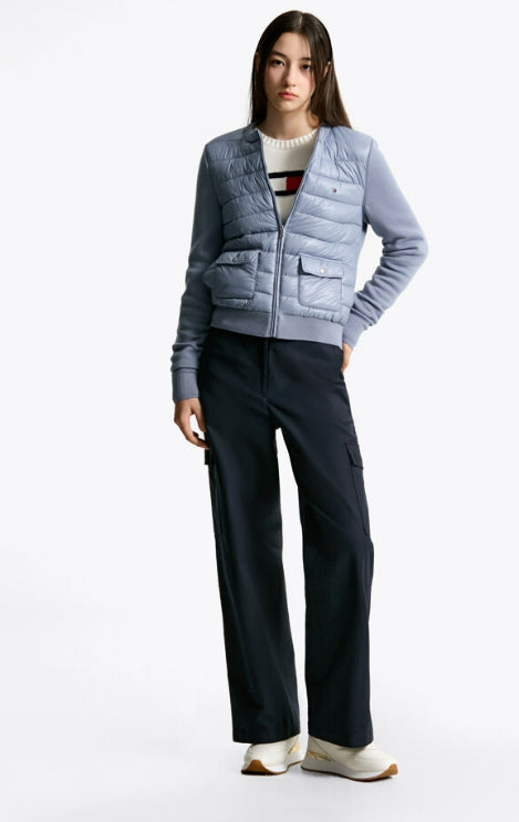 Knit mixed padded jacket, BLUE