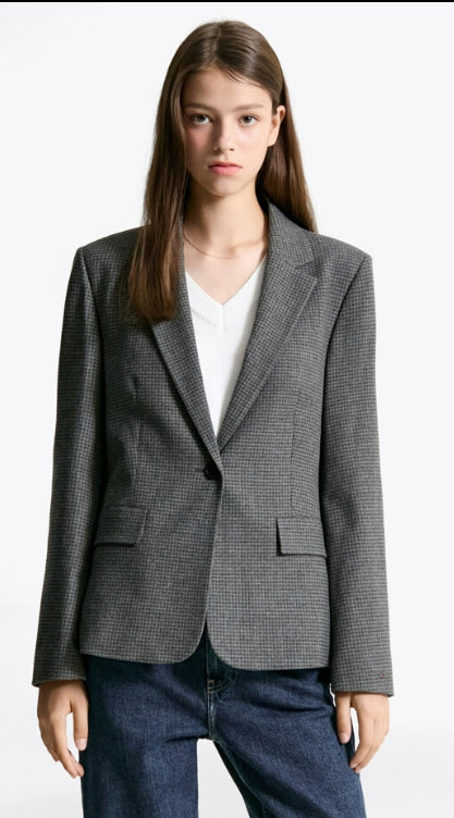 regular check blazer, GREY
