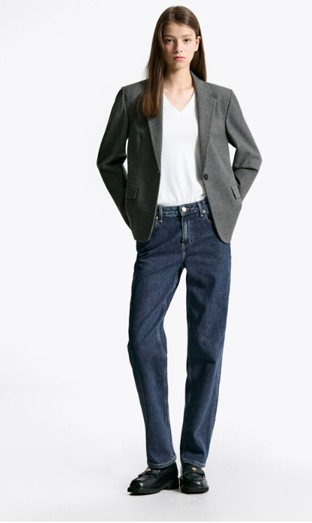 regular check blazer, GREY