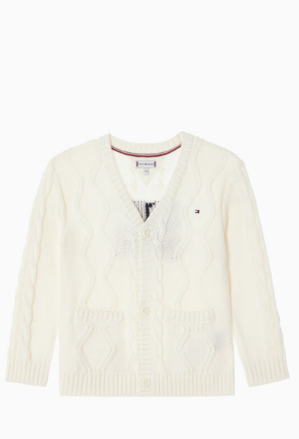 V-neck cable cardigan, IVORY SILK