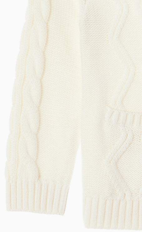 V-neck cable cardigan, IVORY SILK