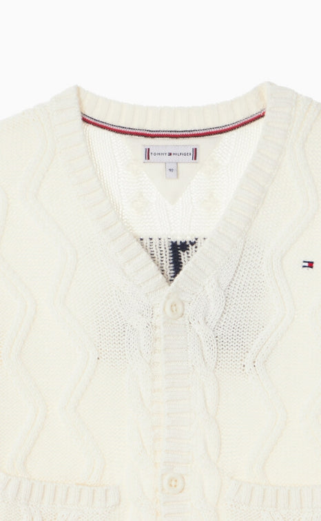 V-neck cable cardigan, IVORY SILK