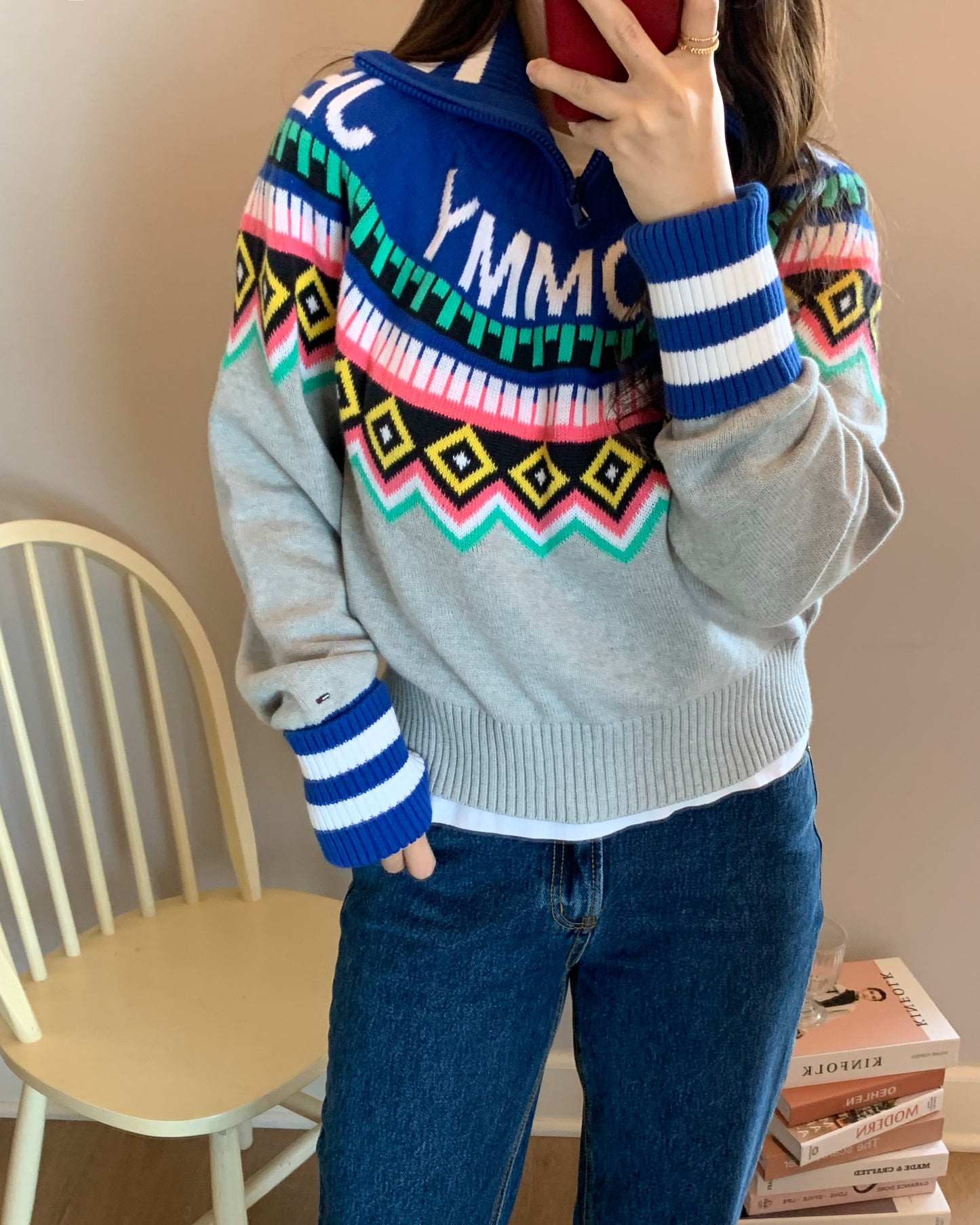 Women's Cropped Tribal Pattern turtleneck Sweater