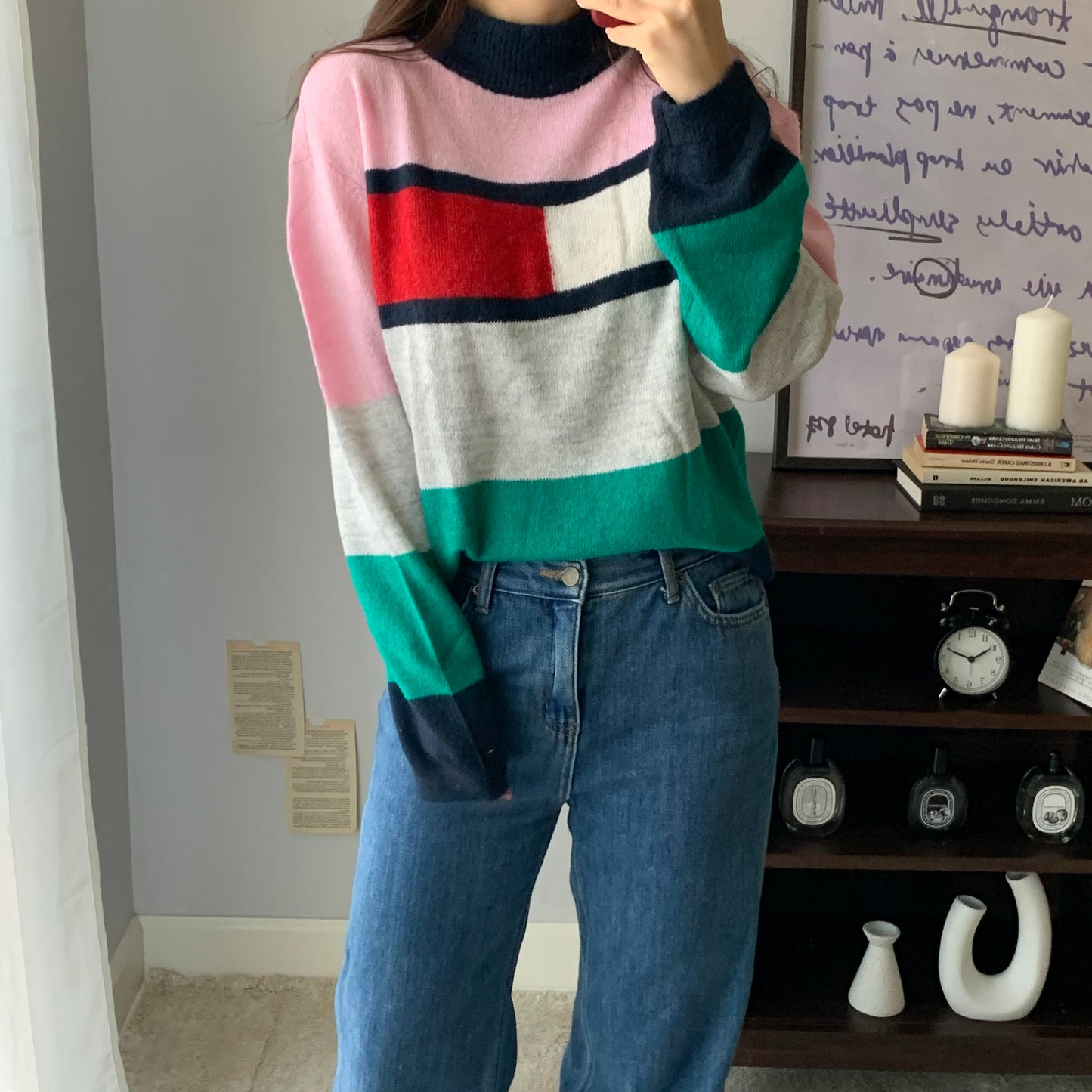 Women's Mockneck Color Block Sweater